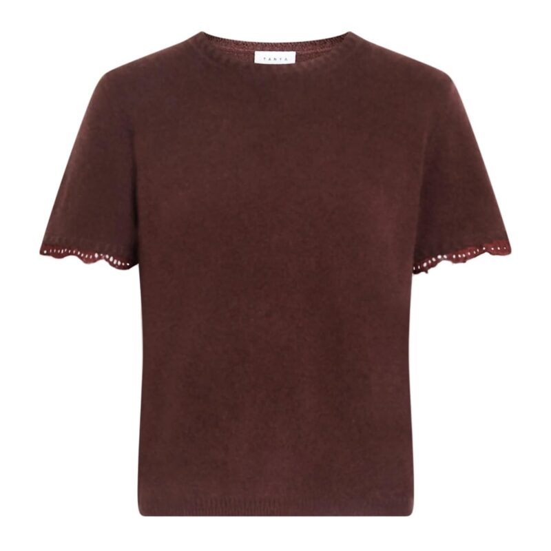 Dailey Cashmere Top with Lace in Deep Redwood Tanya Taylor