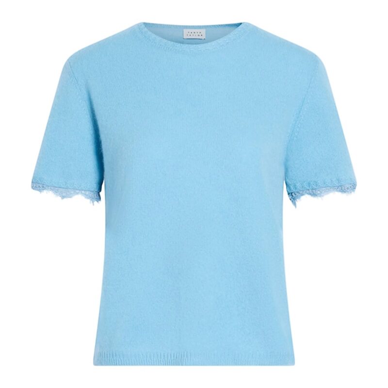 Dailey Cashmere Top With Lace in Shadow Blue Tanya Taylor