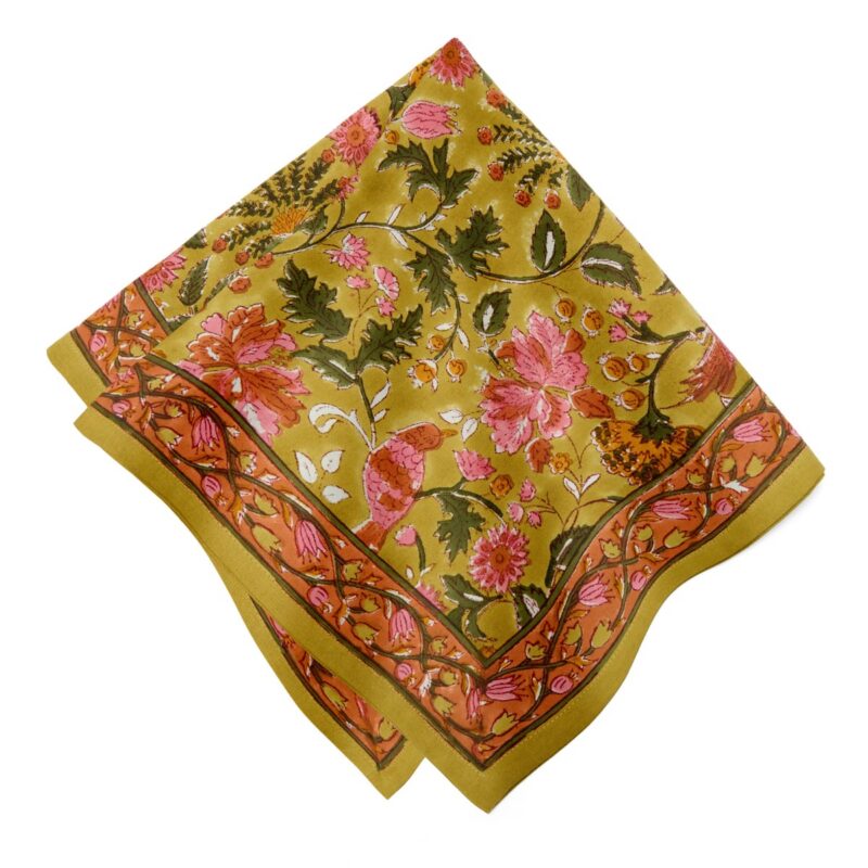 Damaris Napkins Pink & Mustard, Set of 4 Caravan