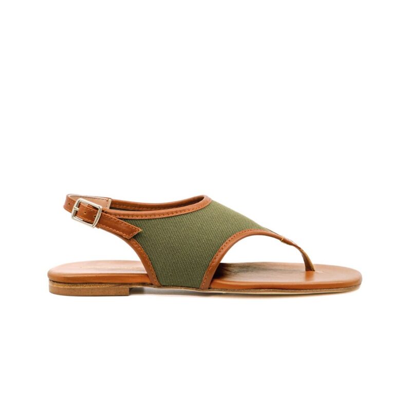 Dani Olive Canvas/Cognac Leather Flat Sandal Andrea Gomez