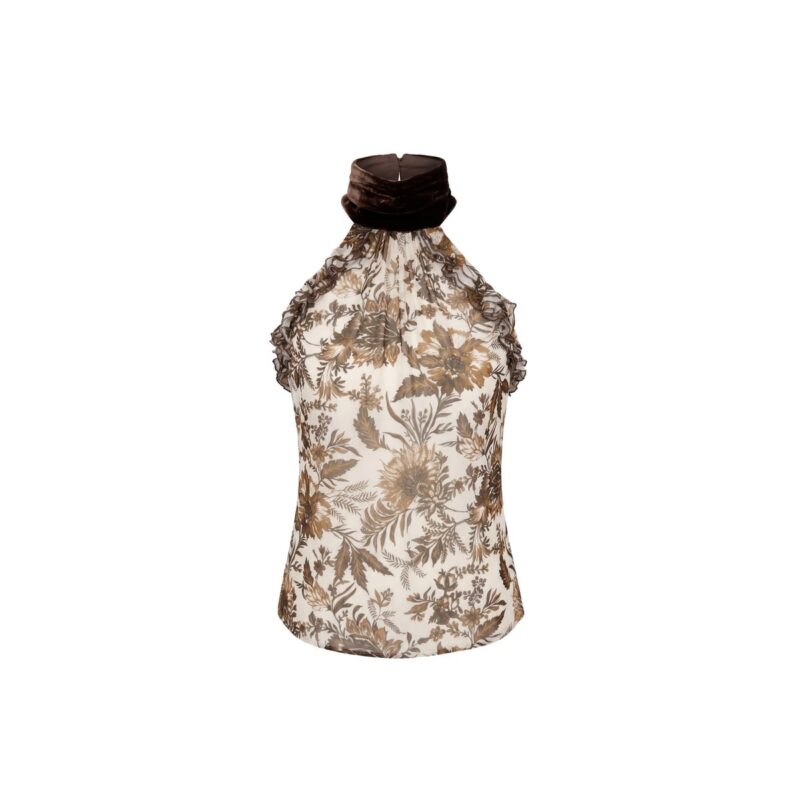 Darcy Top in Hickory Jacobean Silk Chiffon Alexandra Pijut