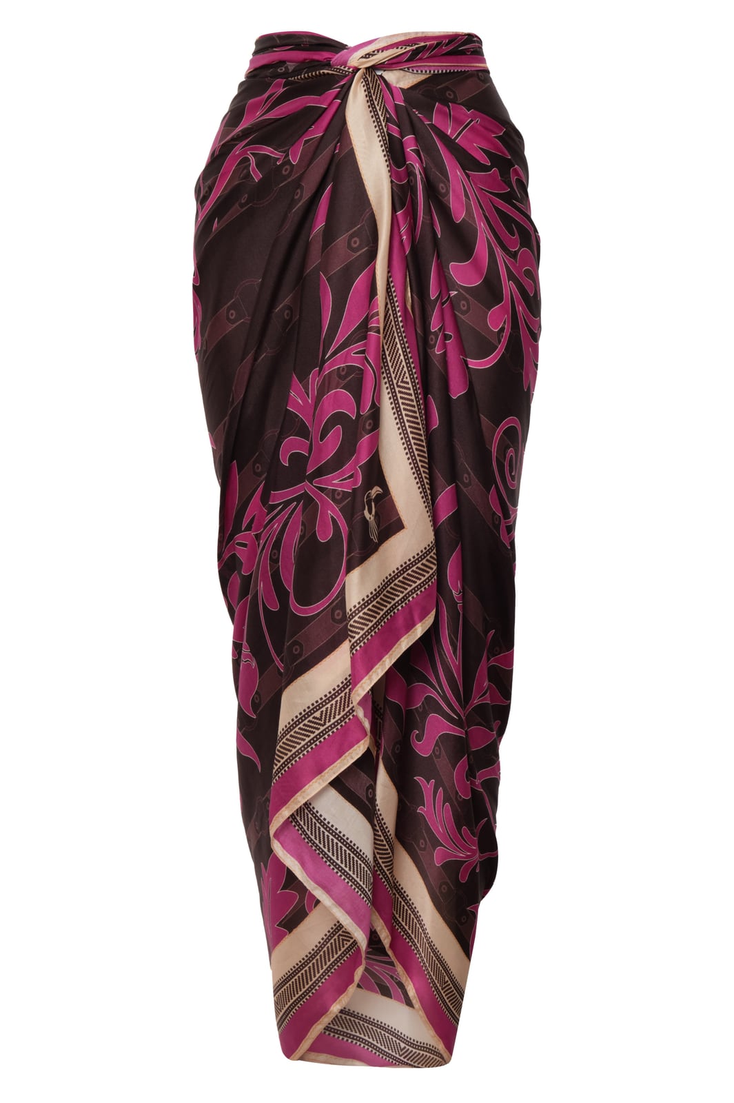 De La Falaise Cotton Silk Sarong in Fuchsia Flowers Juan de Dios