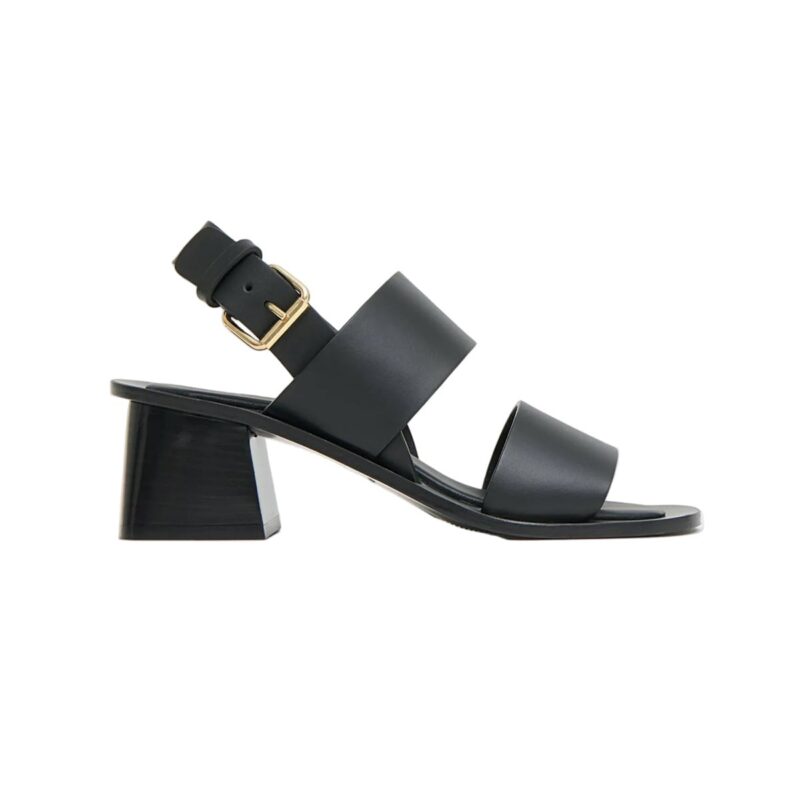 Double Strap Heeled Sandal in Black Mansur Gavriel