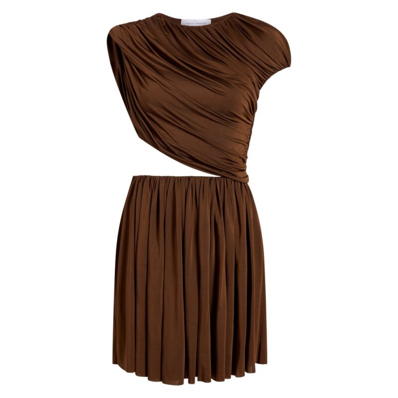 Draped Jersey Mini Dress in Umber Marina Moscone