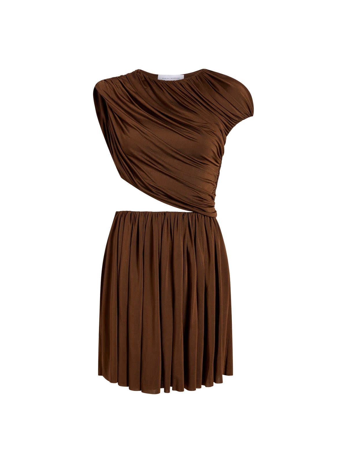 Draped Jersey Mini Dress in Umber Marina Moscone