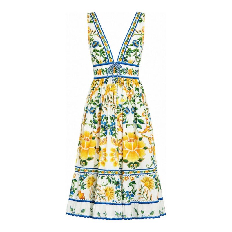 Emily Floral Tapestry Off White Midi Dress Farm Rio