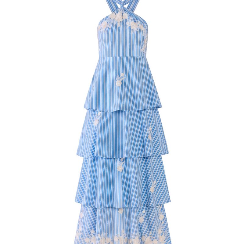Emma Tiered Dress in Bluebell Beaded Stripe EDDY