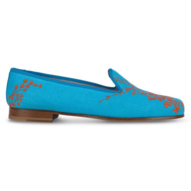 Fleurs Turquoise Linen Slipper Stubbs & Wootton