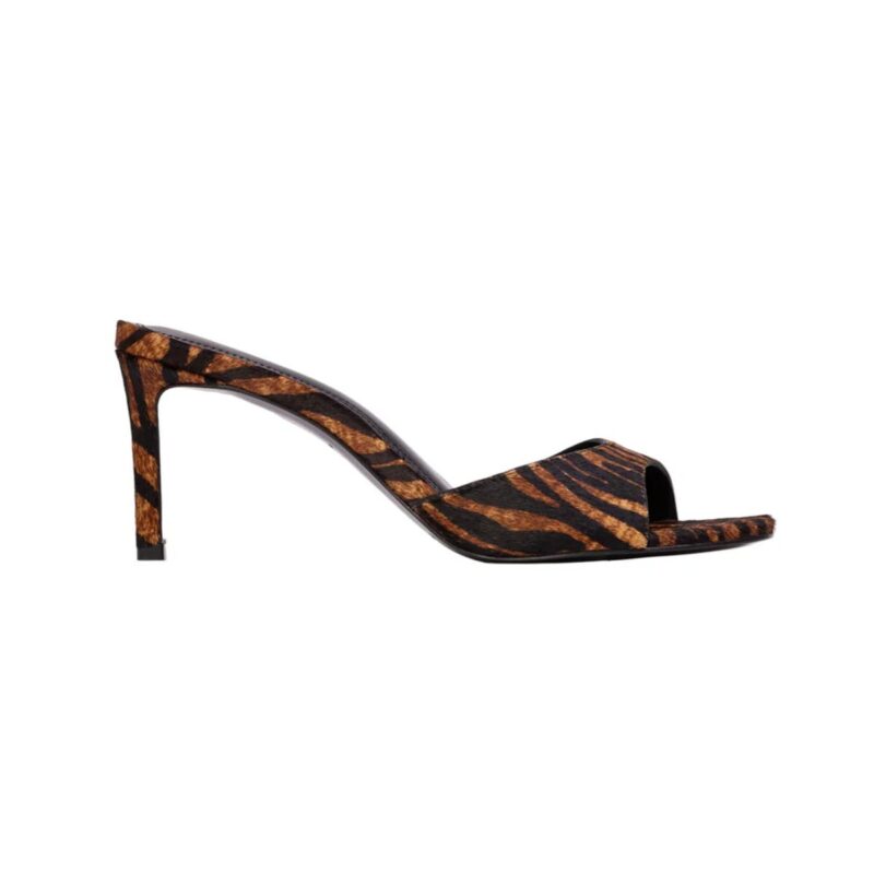 Freddie 70 Mule in Brown Zebra Pony Hair Black Suede Studio
