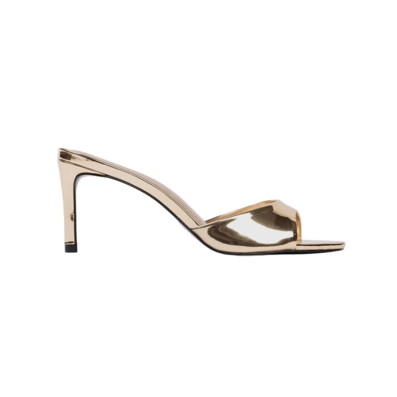 Freddie 70 Mule in Gold Mirror Metallic Black Suede Studio