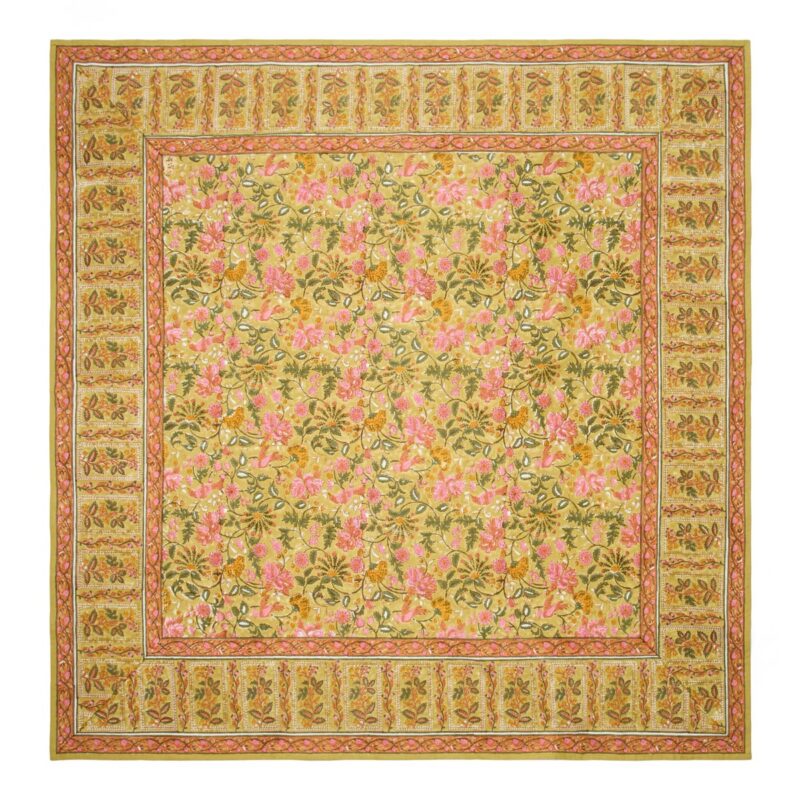 French Tablecloth Damaris Pink & Mustard Couleur Nature