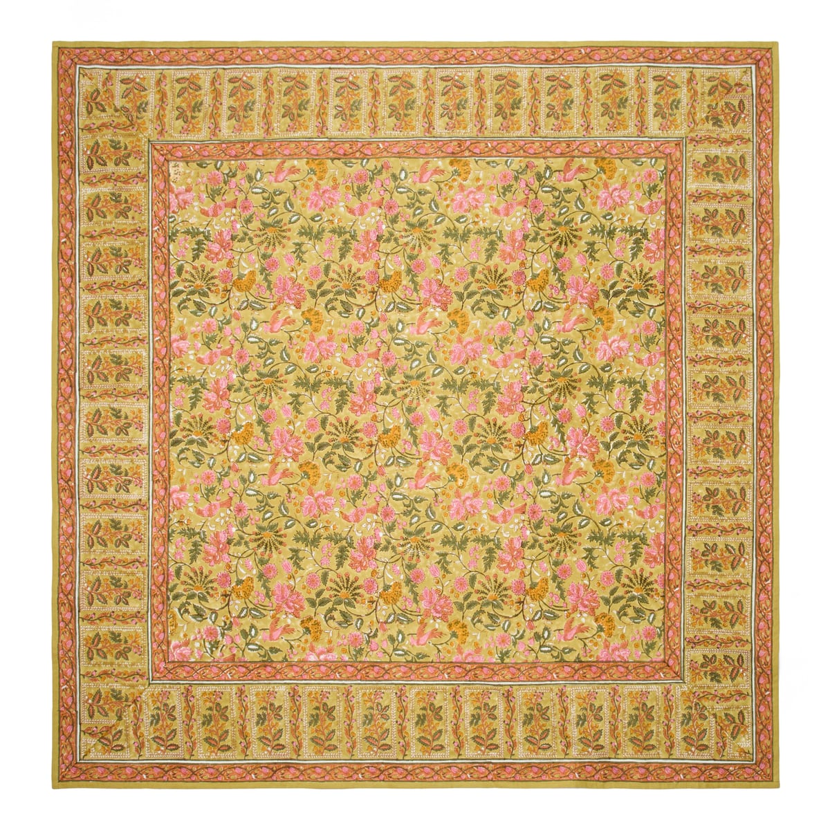 French Tablecloth Damaris Pink & Mustard Couleur Nature