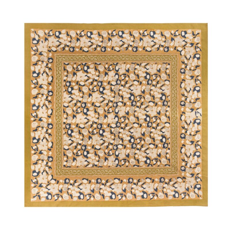 French Tablecloth Forest Harvest Mustard & Blue Couleur Nature
