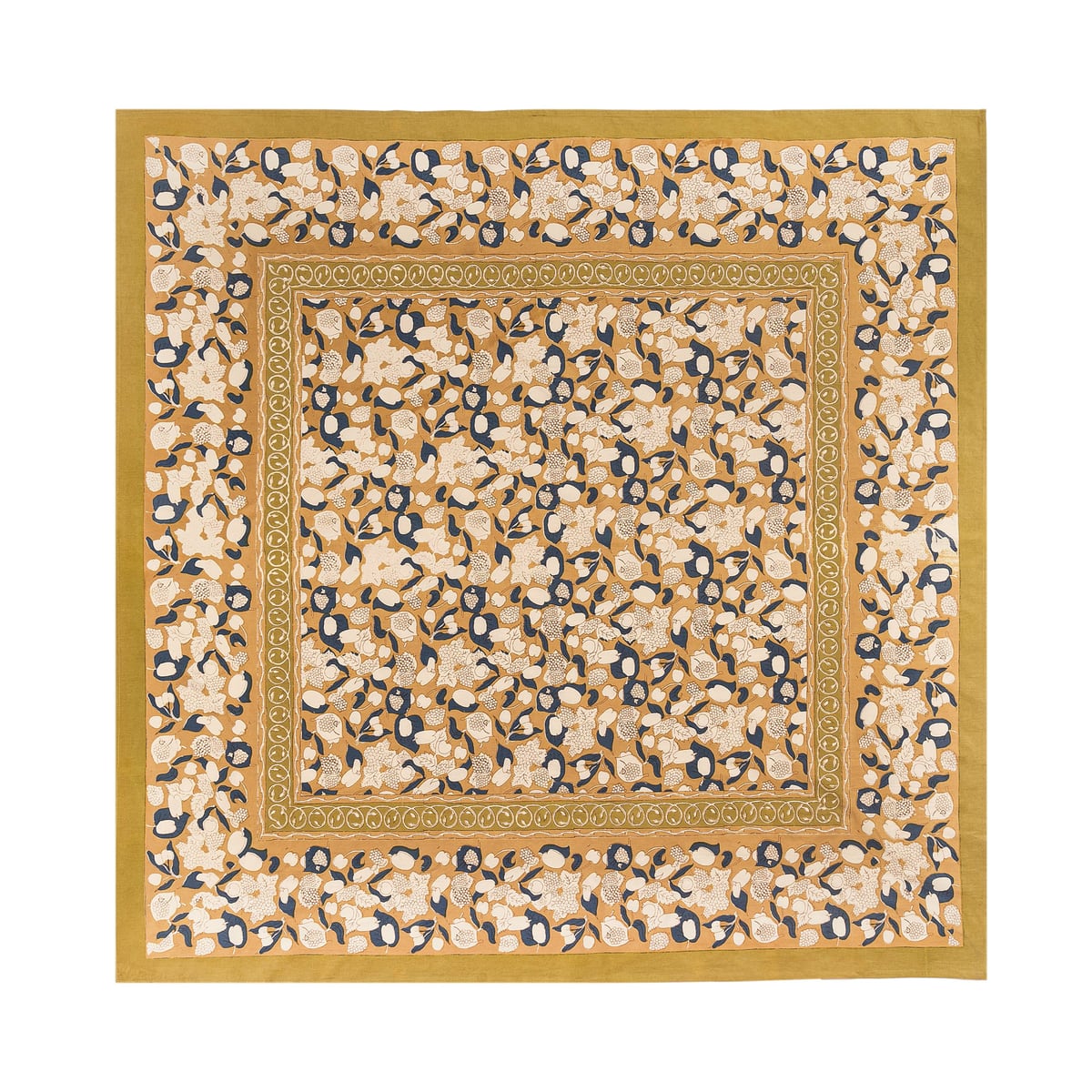 French Tablecloth Forest Harvest Mustard & Blue Couleur Nature