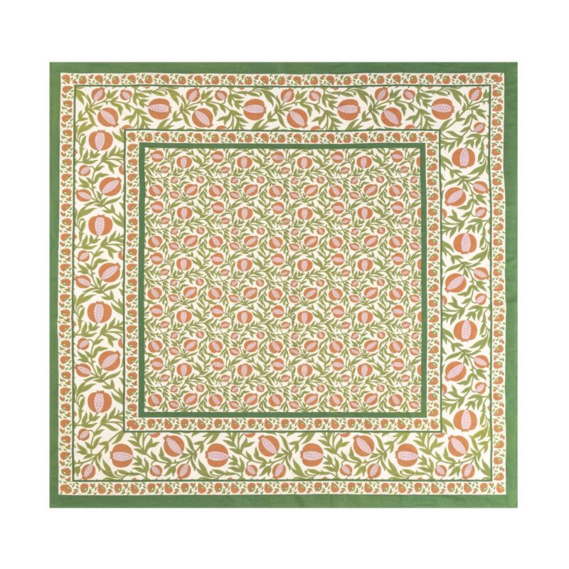 French Tablecloth Grenadine Orange & Green Couleur Nature