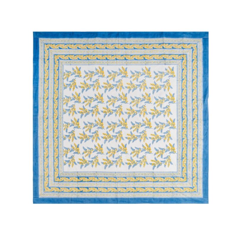 French Tablecloth Mimosa Blue & Yellow Couleur Nature