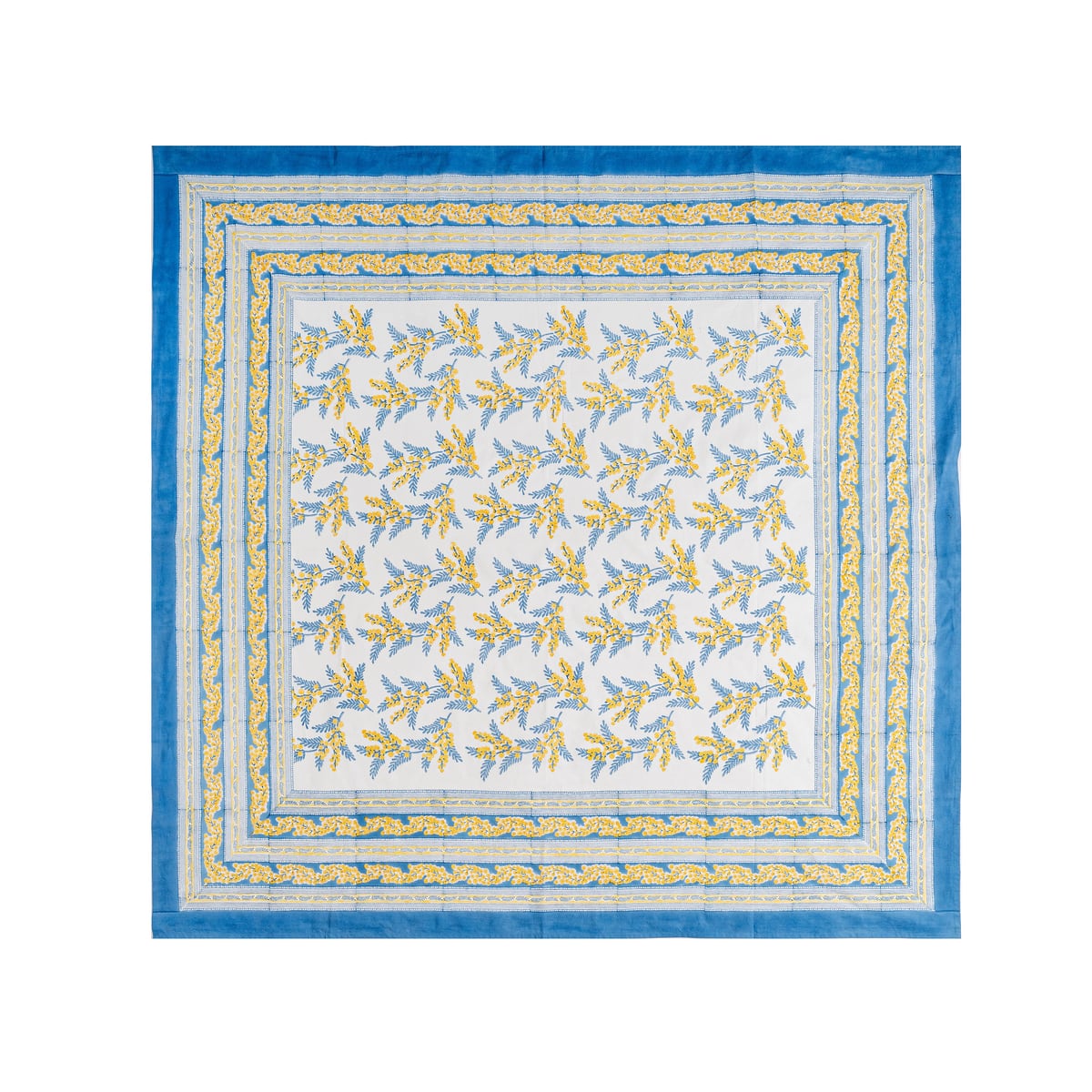 French Tablecloth Mimosa Blue & Yellow Couleur Nature