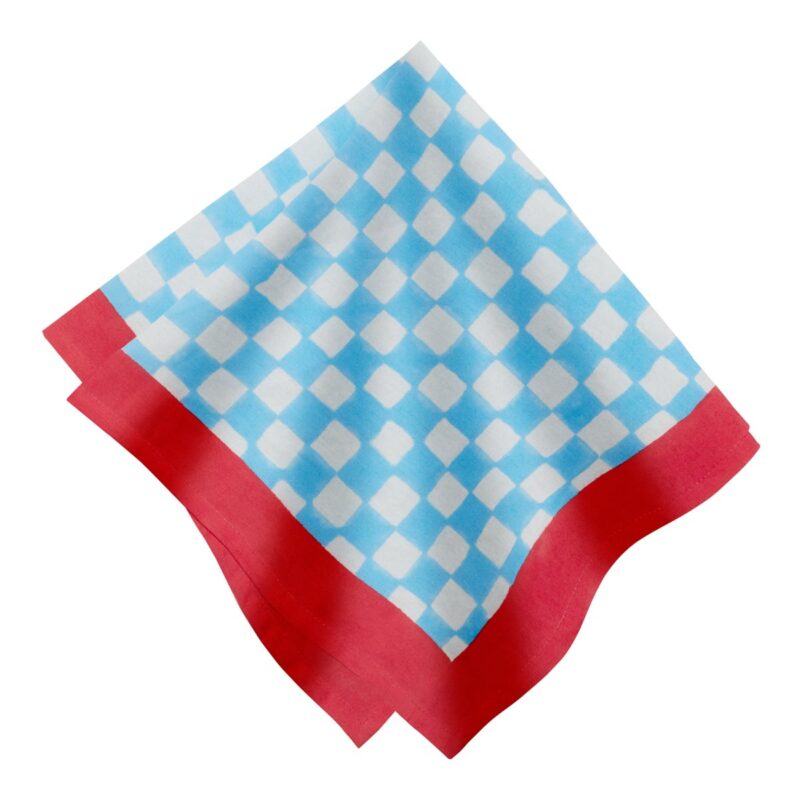 Gingham Check Blue/Red Napkins, Set of 4 Caravan
