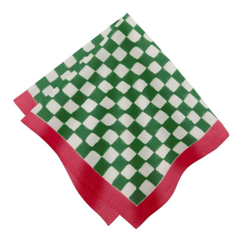 Gingham Check Green/Pink Napkins, Set of 4 Caravan