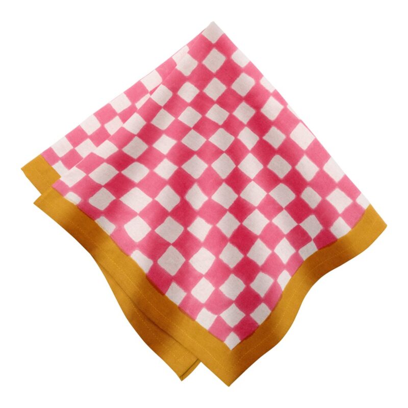Gingham Check Pink/Mustard Napkins, Set of 4 Caravan