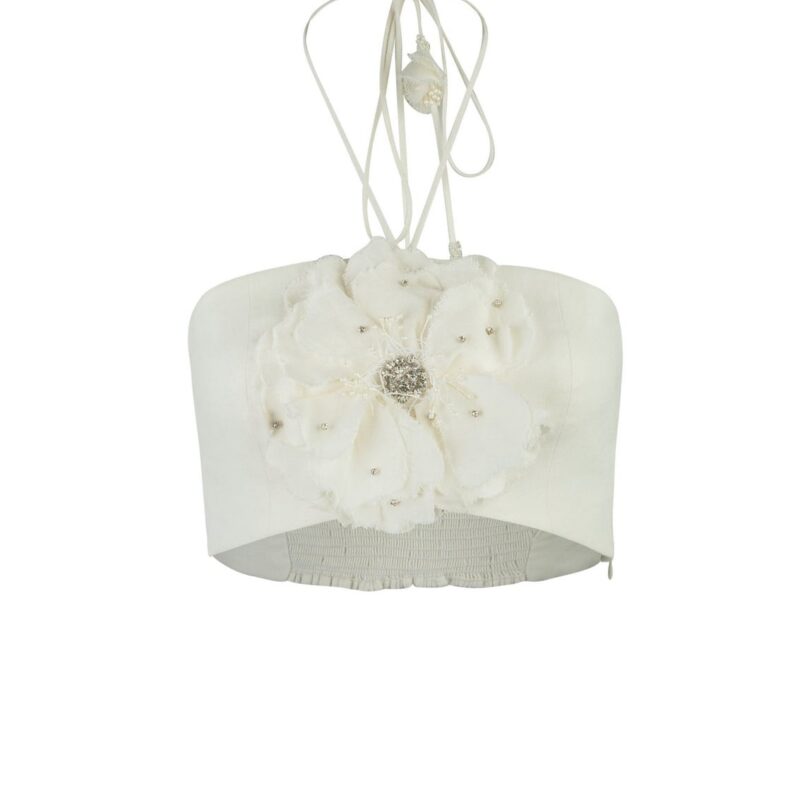 Gol Crop Top in Off-White RosewaterHouse