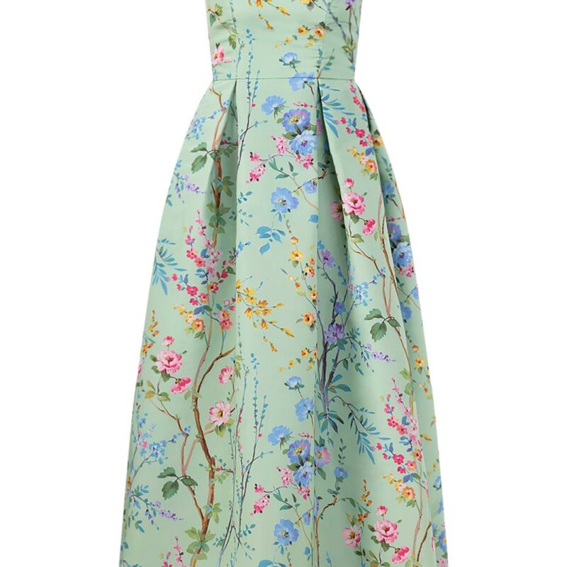 Grace Garden Reverie Silk Faille Ball Gown in Celadon Floral Alexia Maria