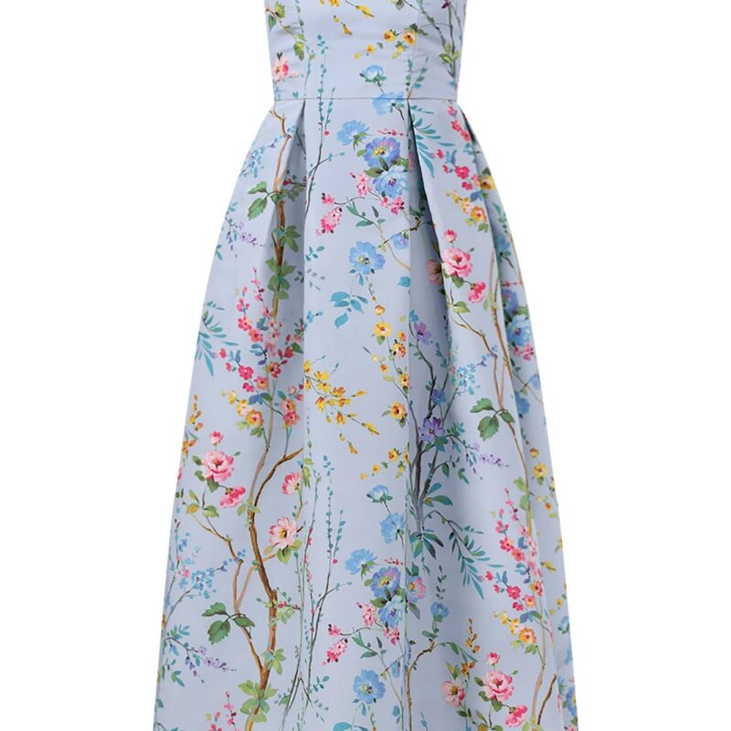 Grace Garden Reverie Silk Faille Ball Gown in Light Blue Floral Alexia Maria