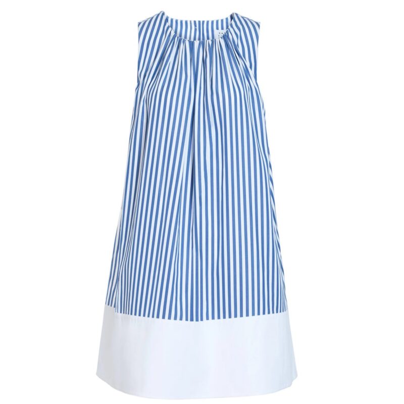 Hallie Dress in Optic White/French Blue Stripe Tanya Taylor