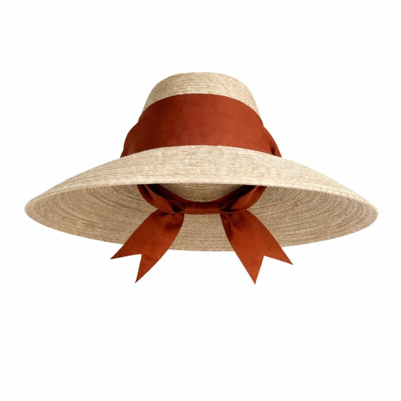 Hollyhock Sun Hat in Wide & Short Rust/Burnt Orange Grosgrain Ribbon Sarah Bray Bermuda