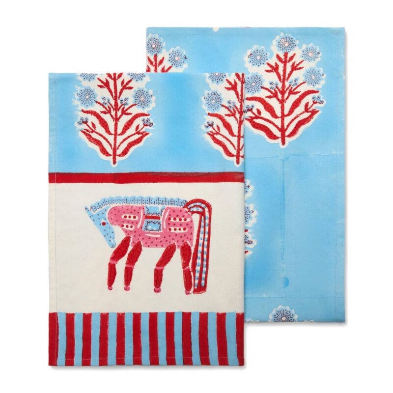 Horse Pink & Blue Tea Towels, Set of 2 Caravan