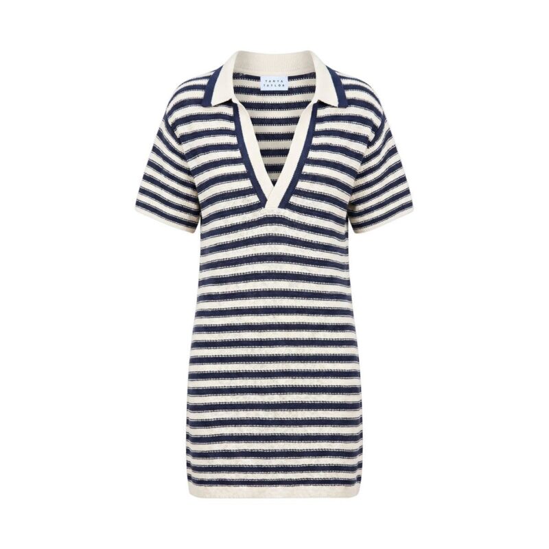 Joni Dress in Maritime Blue Cream Stripe Tanya Taylor