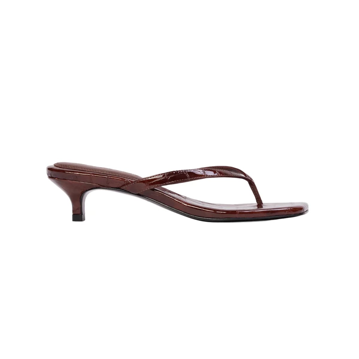 Kendal 35 Mule in Cinnamon Croc Patent Leather Black Suede Studio