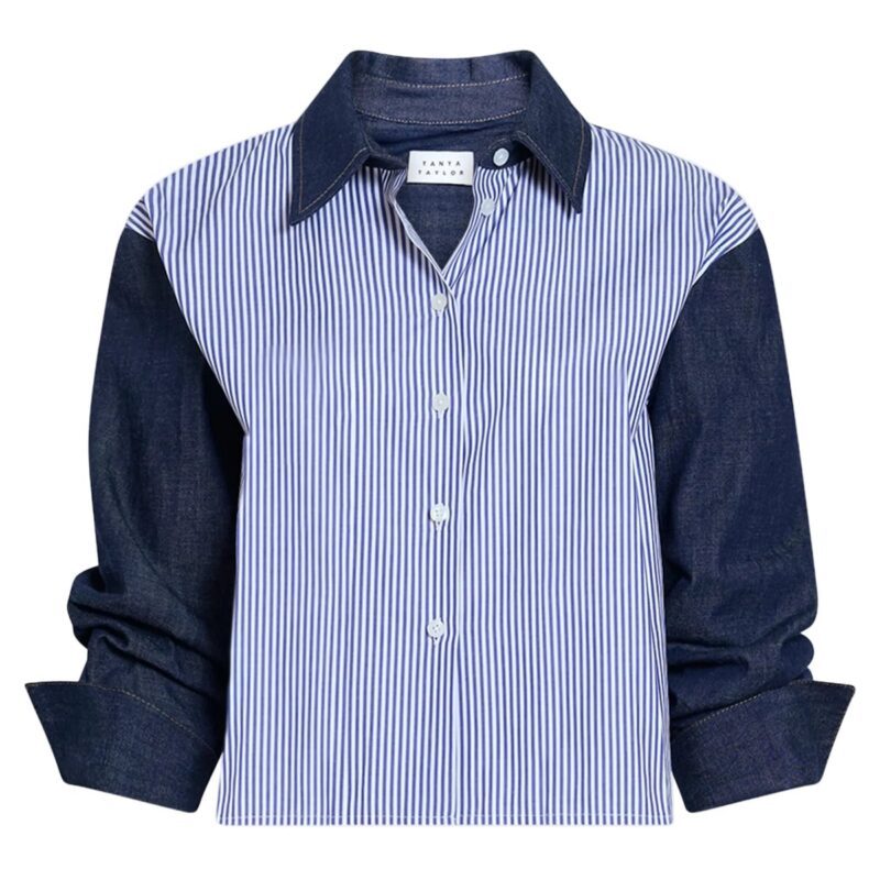 Largaux Top in Blue/Optic White Tanya Taylor