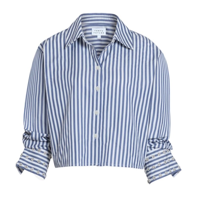 Largaux Top in Optic White French Blue Stripe Tanya Taylor