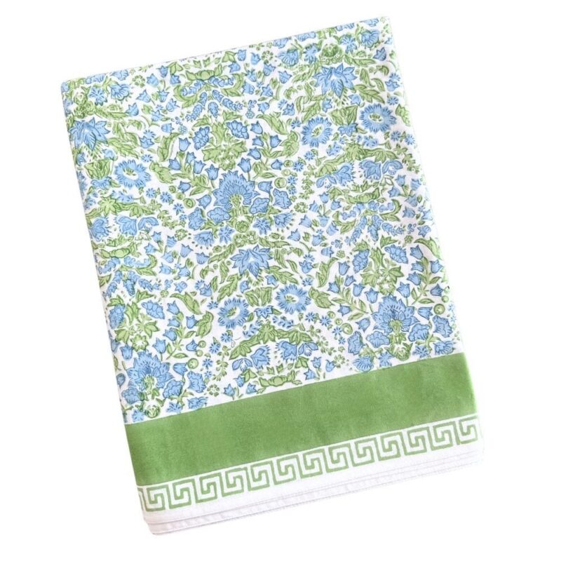 Larkspur & Bramble Tablecloth in Blue & Green Flying Sheep Country