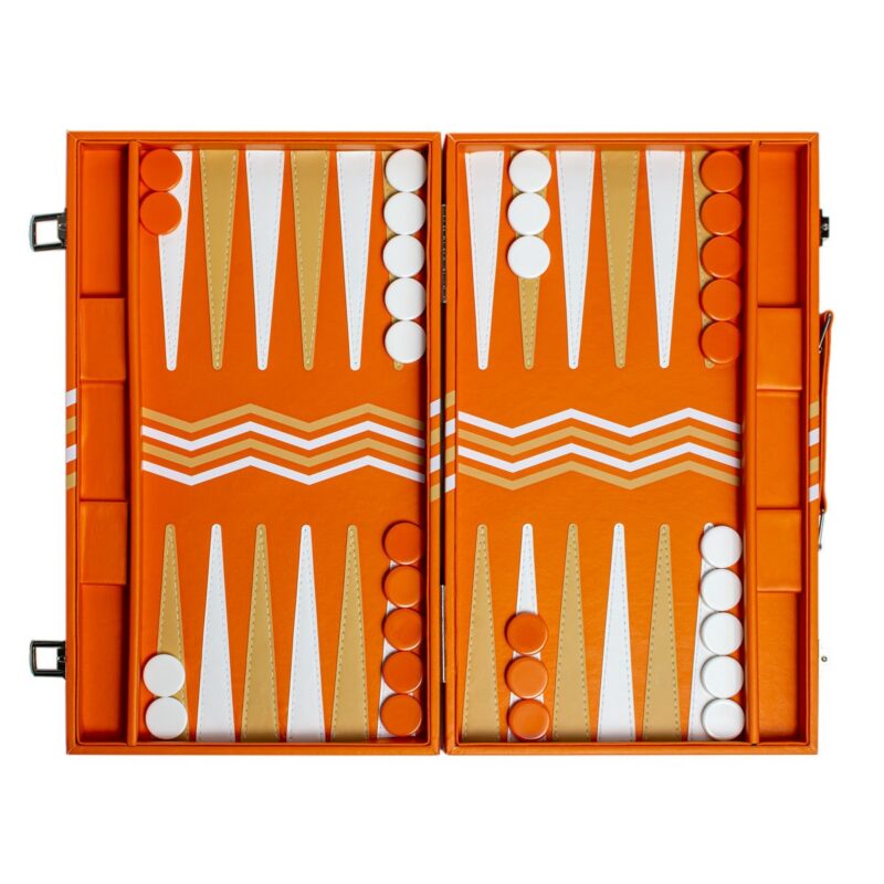 Leather Backgammon Board in Orange MaisonGames