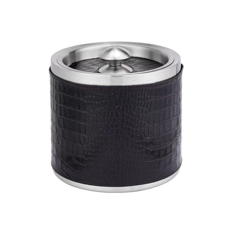 Leather Ice Bucket with Tongs in Crocodile Embossed Leather Graphic Image