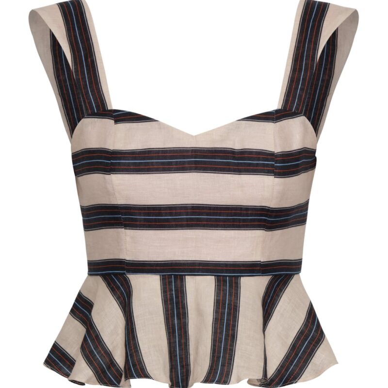 Lebron Linen Top in Navy Stripes Juan de Dios