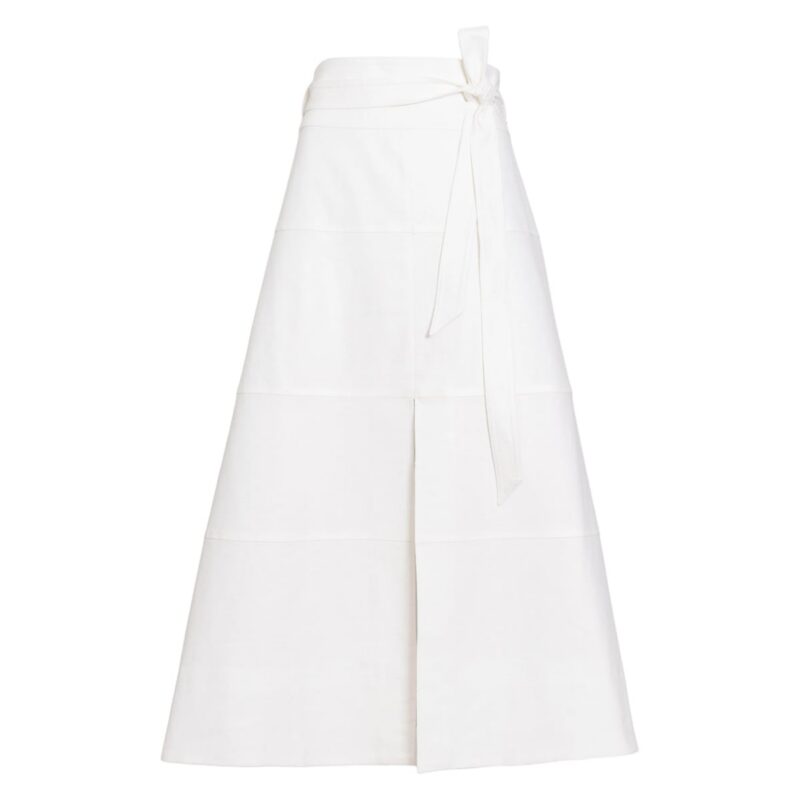 Linen Hudson Skirt in Optic White Tanya Taylor