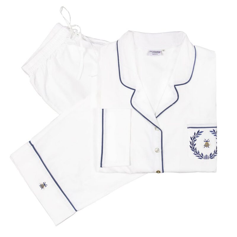 Lizzie White Cotton Pajamas with Bee Embroidery Jacaranda Living