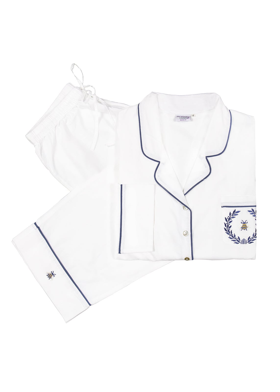 Lizzie White Cotton Pajamas with Bee Embroidery Jacaranda Living