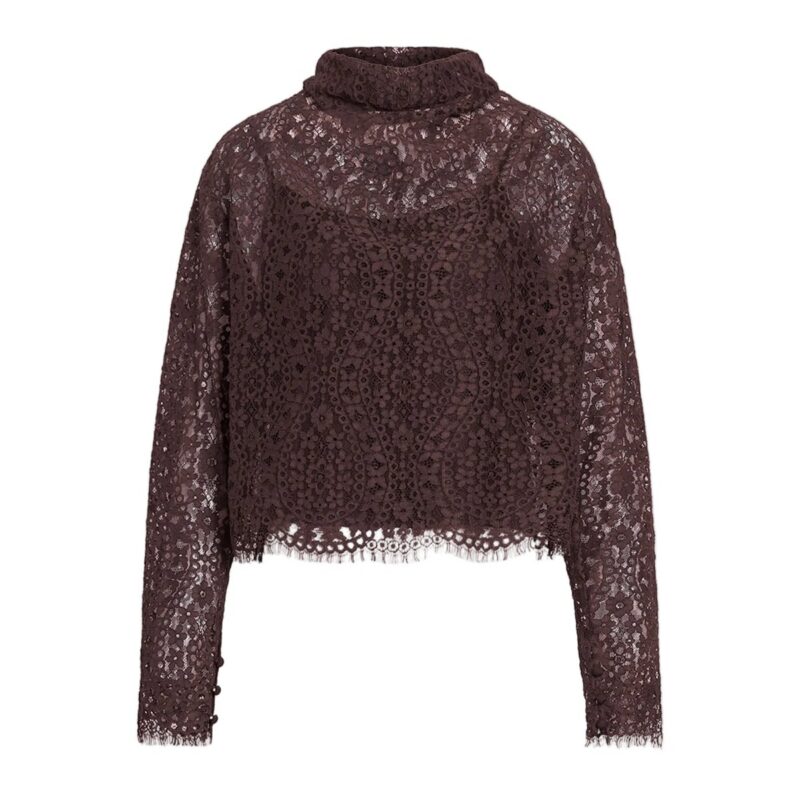 Long Sleeve Adrien Lace Top in Dark Fig Tanya Taylor
