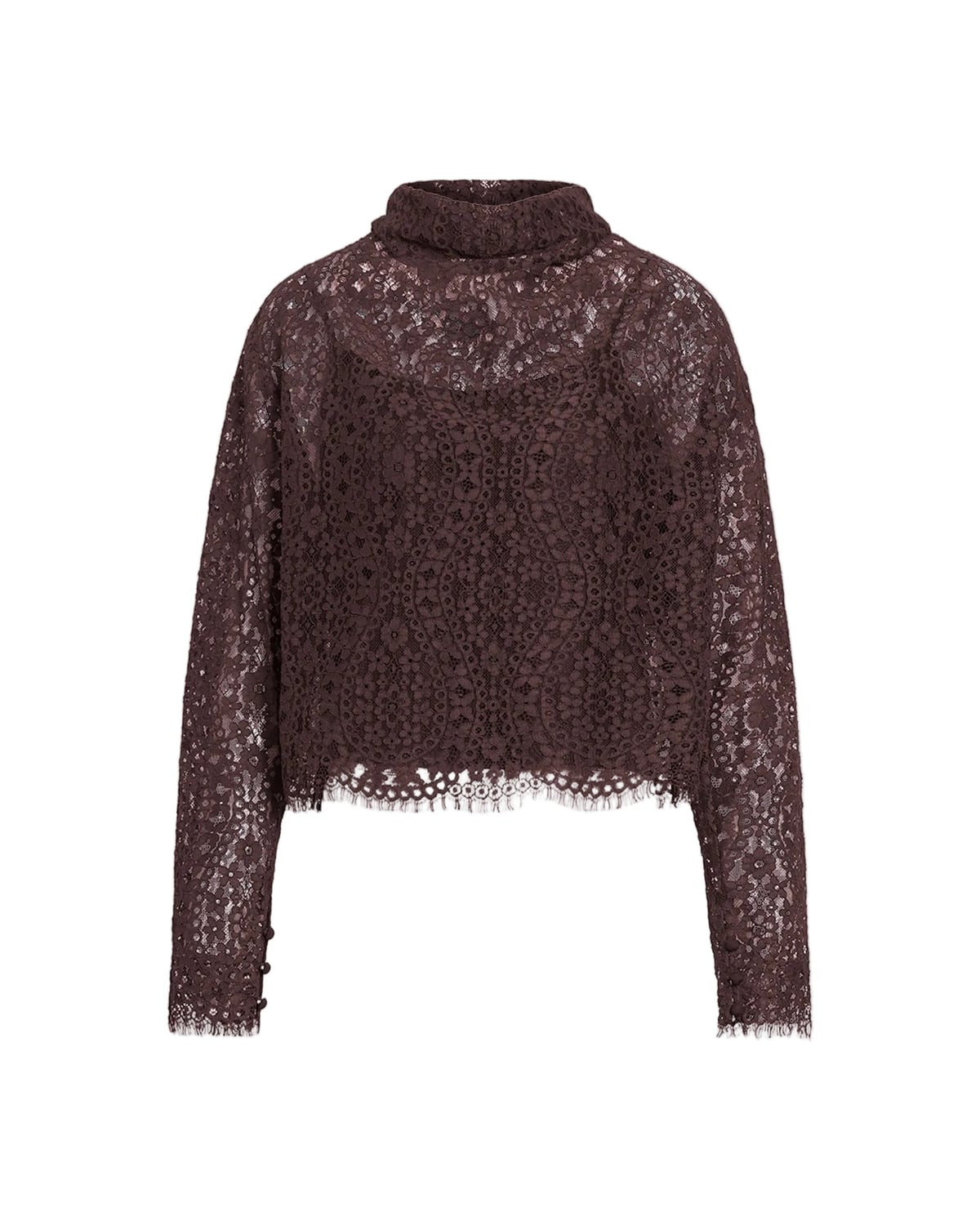 Long Sleeve Adrien Lace Top in Dark Fig Tanya Taylor