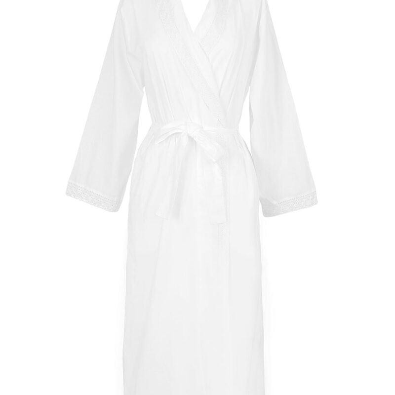 Long Sleeve Cotton Bathrobe with Lace Detail Jacaranda Living