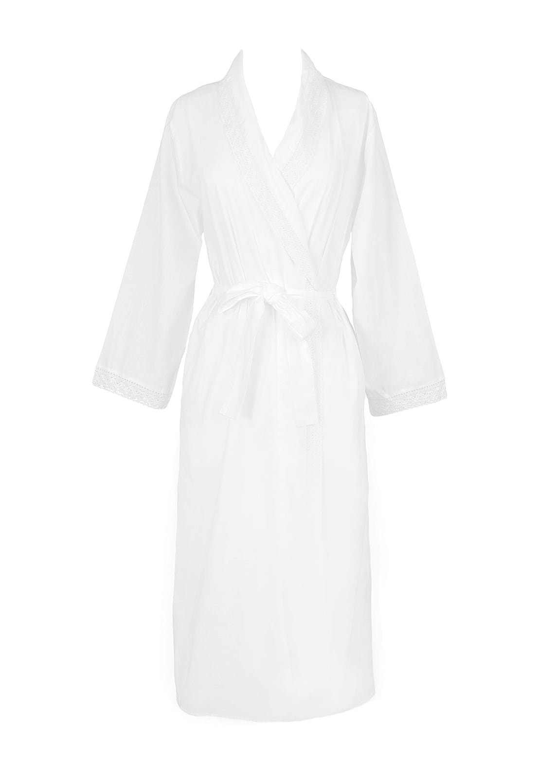 Long Sleeve Cotton Bathrobe with Lace Detail Jacaranda Living