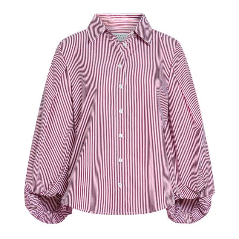 Marina Stripe Top in Deep Redwood/Optic White Multi Tanya Taylor