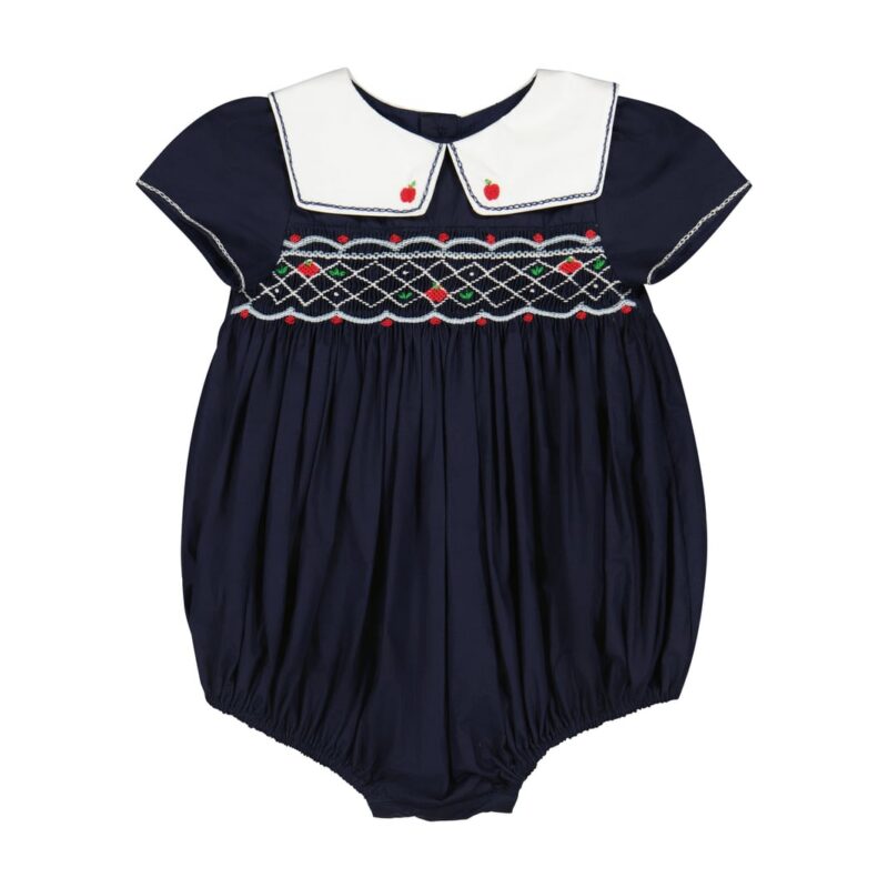 Marine Navy Smocked Romper Antoinette Paris
