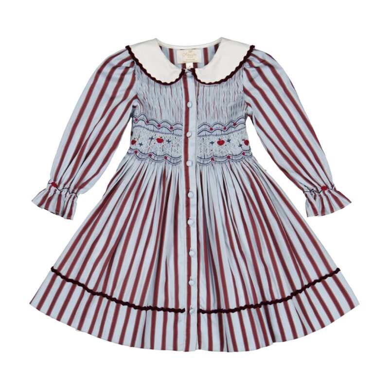 Marine Stripe Blue Burgundy Smocked Dress Antoinette Paris