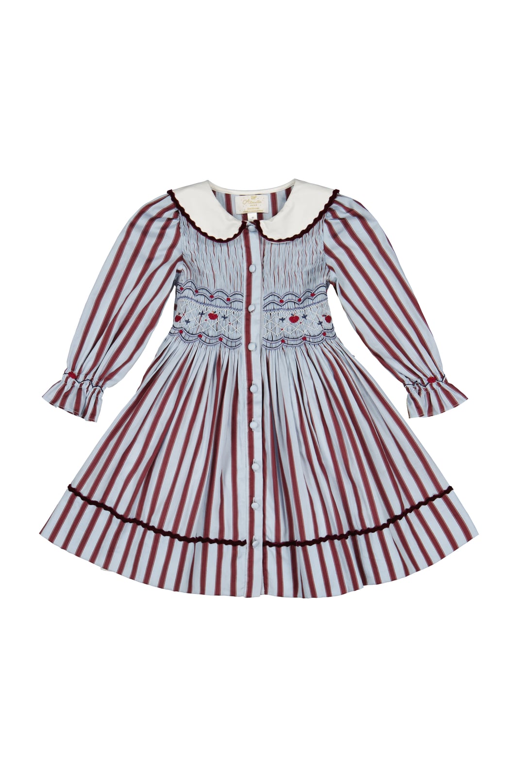 Marine Stripe Blue Burgundy Smocked Dress Antoinette Paris