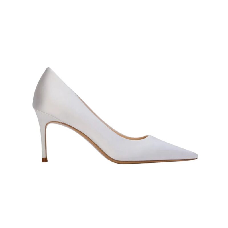 Mia 80 Pump in White Satin Black Suede Studio